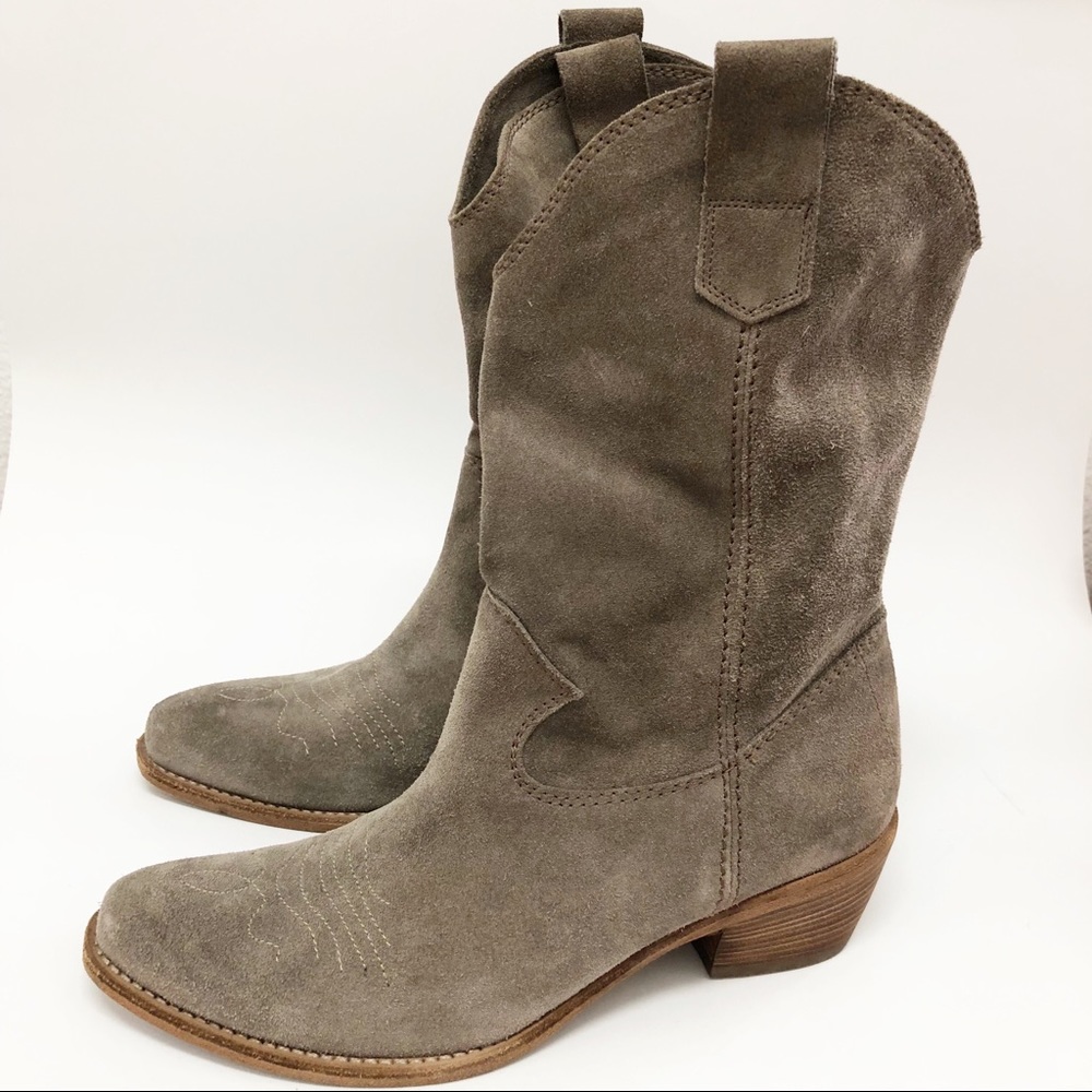 Alberto Fermani Taupe Suede Slouch Cowboy Boots